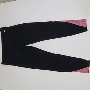 PINK VICTORIA'S SECRET‎ YOGA Black Leggings Pink Lace Inset - Size Large